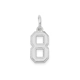 14k White Gold Number 8 Pendant, Bold Block Style Satin Finish Charm, Unisex Jewelry