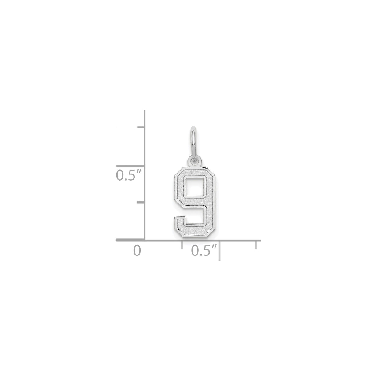 14k White Gold Number 9 Pendant Charm, Bold Block Design, Polished Finish, Unisex