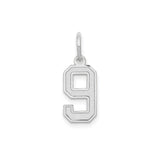 14k White Gold Number 9 Pendant Charm, Bold Block Design, Polished Finish, Unisex