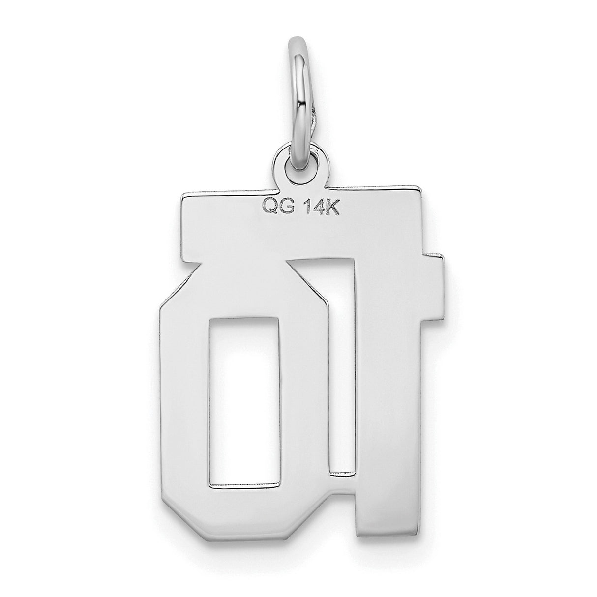 Small Satin Number 10 Charm Pendant in Real 14k White Gold