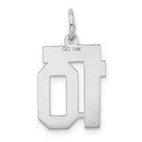 Small Satin Number 10 Charm Pendant in Real 14k White Gold