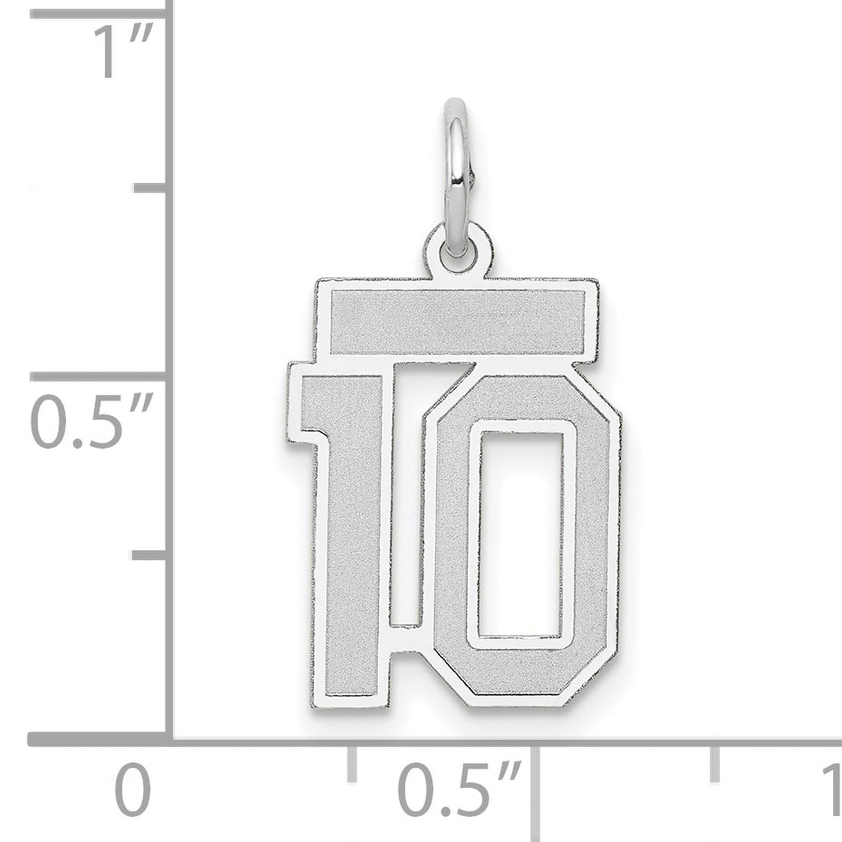 Small Satin Number 10 Charm Pendant in Real 14k White Gold