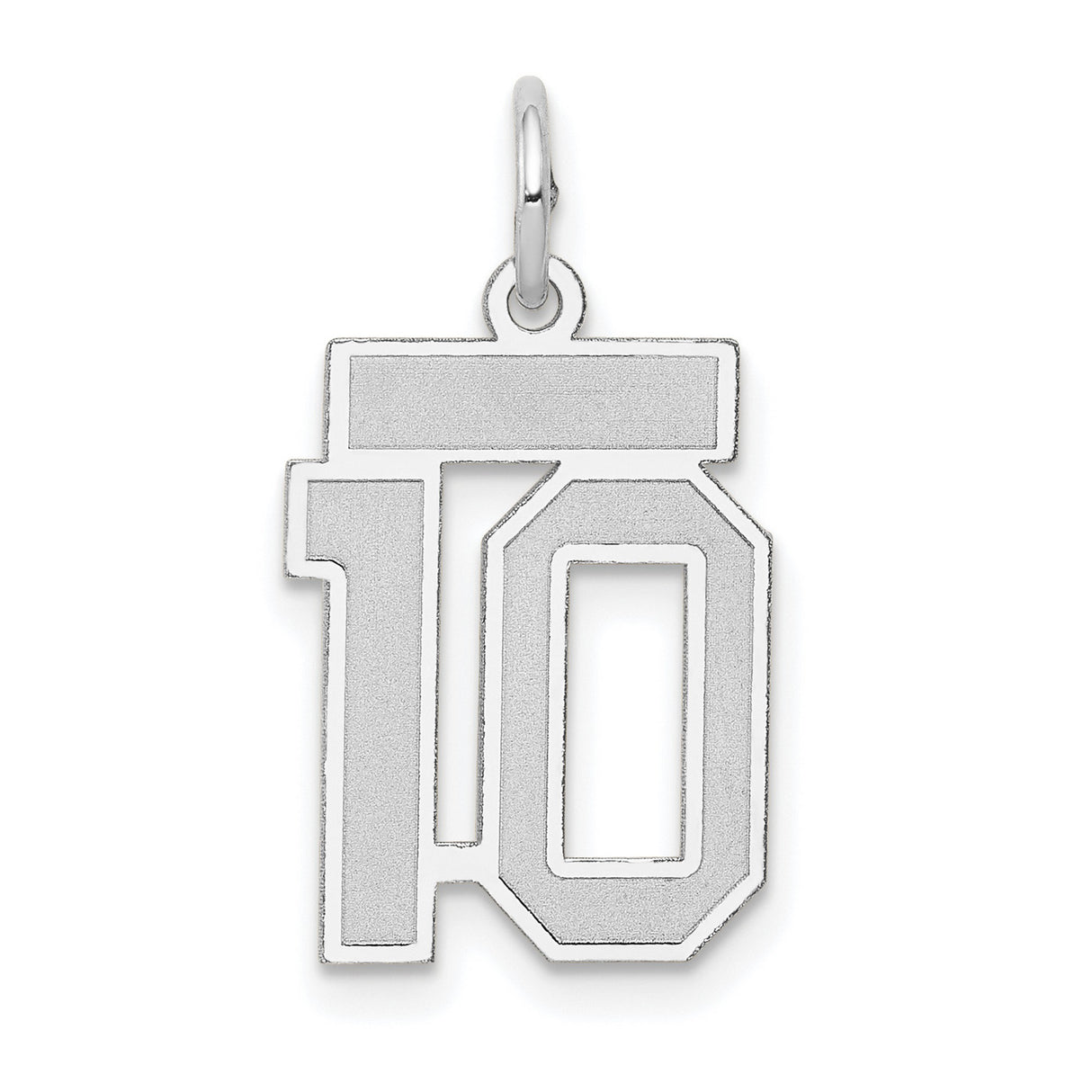 Small Satin Number 10 Charm Pendant in Real 14k White Gold