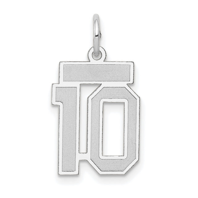 Small Satin Number 10 Charm Pendant in Real 14k White Gold
