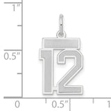 Small Satin Number 12 Charm Pendant in Real 14k White Gold