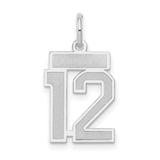 Small Satin Number 12 Charm Pendant in Real 14k White Gold