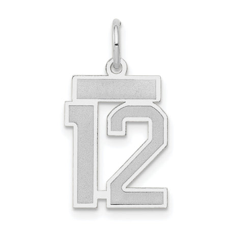 Small Satin Number 12 Charm Pendant in Real 14k White Gold