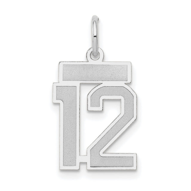 Small Satin Number 12 Charm Pendant in Real 14k White Gold