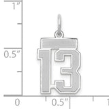 Small Satin Number 13 Charm Pendant in Real 14k White Gold