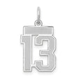 Small Satin Number 13 Charm Pendant in Real 14k White Gold