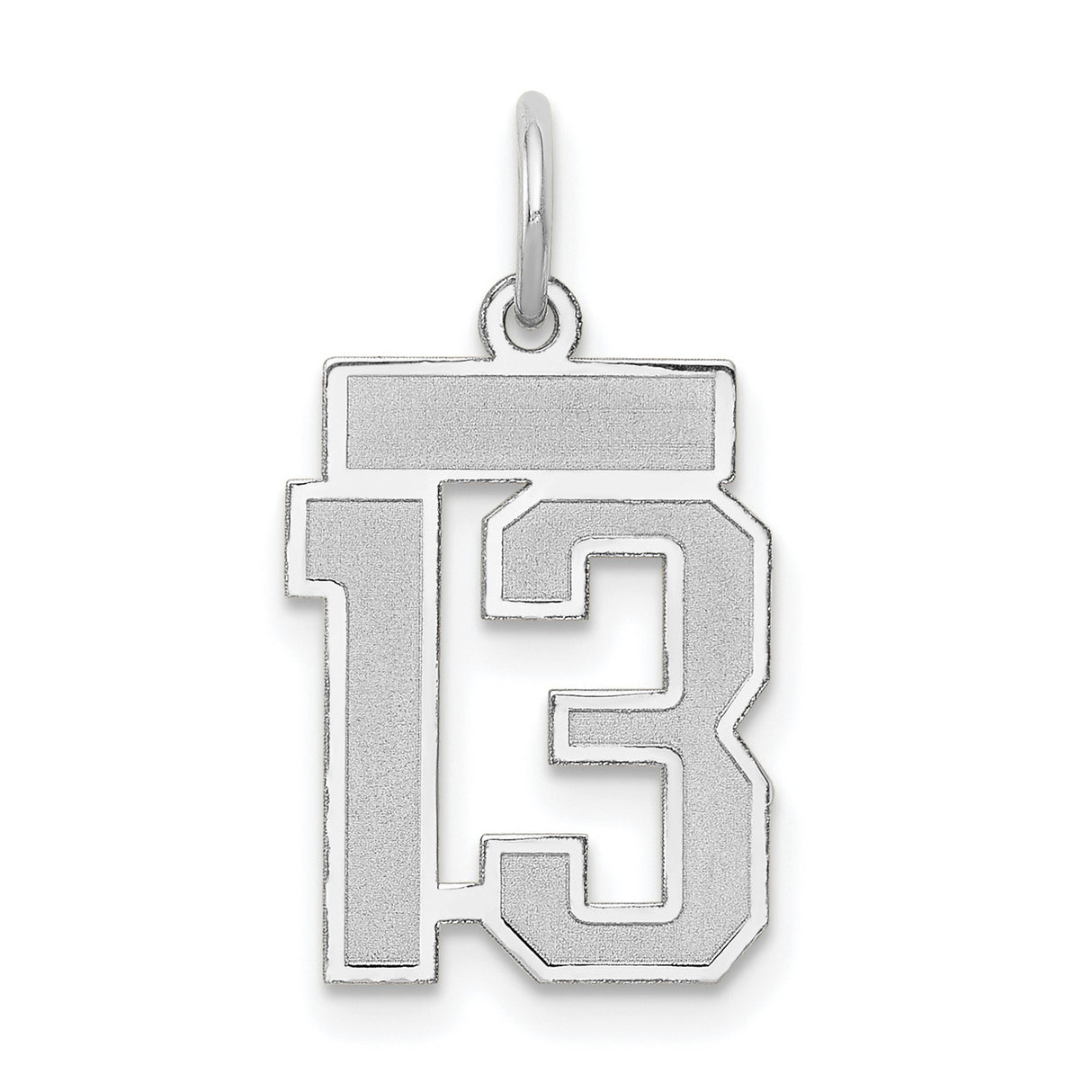 Small Satin Number 13 Charm Pendant in Real 14k White Gold