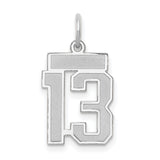 Small Satin Number 13 Charm Pendant in Real 14k White Gold