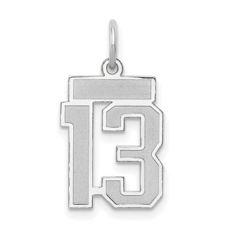 Small Satin Number 13 Charm Pendant in Real 14k White Gold