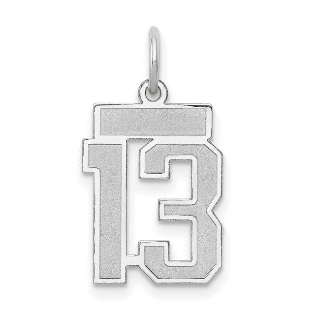 Small Satin Number 13 Charm Pendant in Real 14k White Gold