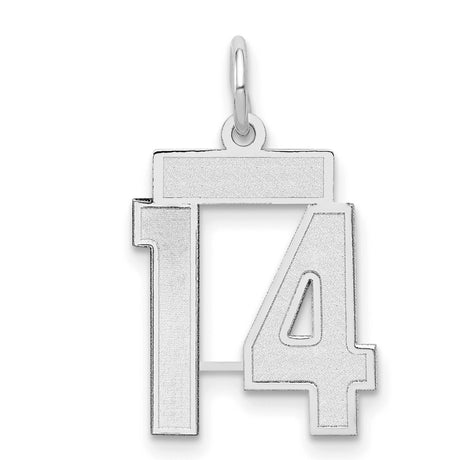 Small Satin Number 14 Charm Pendant in Real 14k White Gold