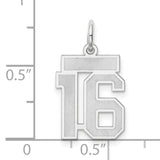 Small Satin Number 16 Charm Pendant in Real 14k White Gold