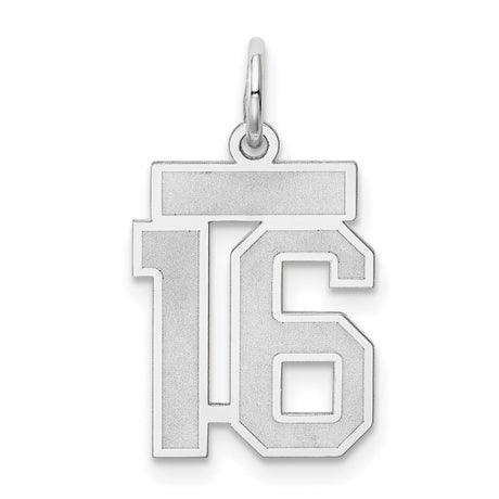 Small Satin Number 16 Charm Pendant in Real 14k White Gold