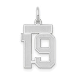 Small Satin Number 19 Charm Pendant in Real 14k White Gold