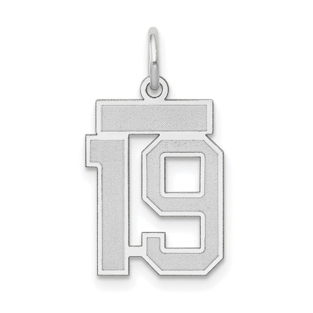 Small Satin Number 19 Charm Pendant in Real 14k White Gold