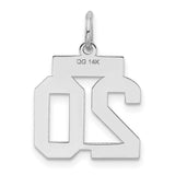 Small Satin Number 20 Charm Pendant in Real 14k White Gold
