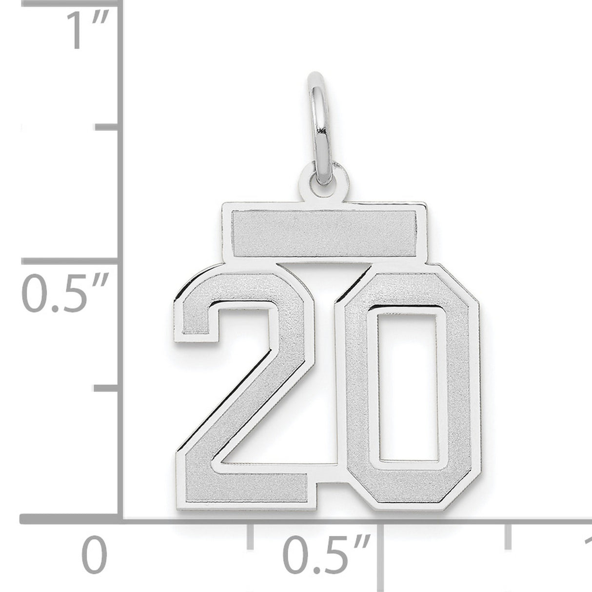 Small Satin Number 20 Charm Pendant in Real 14k White Gold