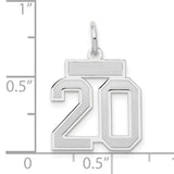 Small Satin Number 20 Charm Pendant in Real 14k White Gold