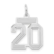 Small Satin Number 20 Charm Pendant in Real 14k White Gold