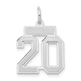 Small Satin Number 20 Charm Pendant in Real 14k White Gold