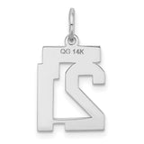Small Satin Number 21 Charm Pendant in Real 14k White Gold