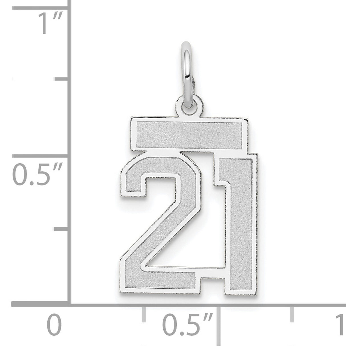 Small Satin Number 21 Charm Pendant in Real 14k White Gold
