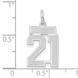 Small Satin Number 21 Charm Pendant in Real 14k White Gold