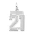 Small Satin Number 21 Charm Pendant in Real 14k White Gold