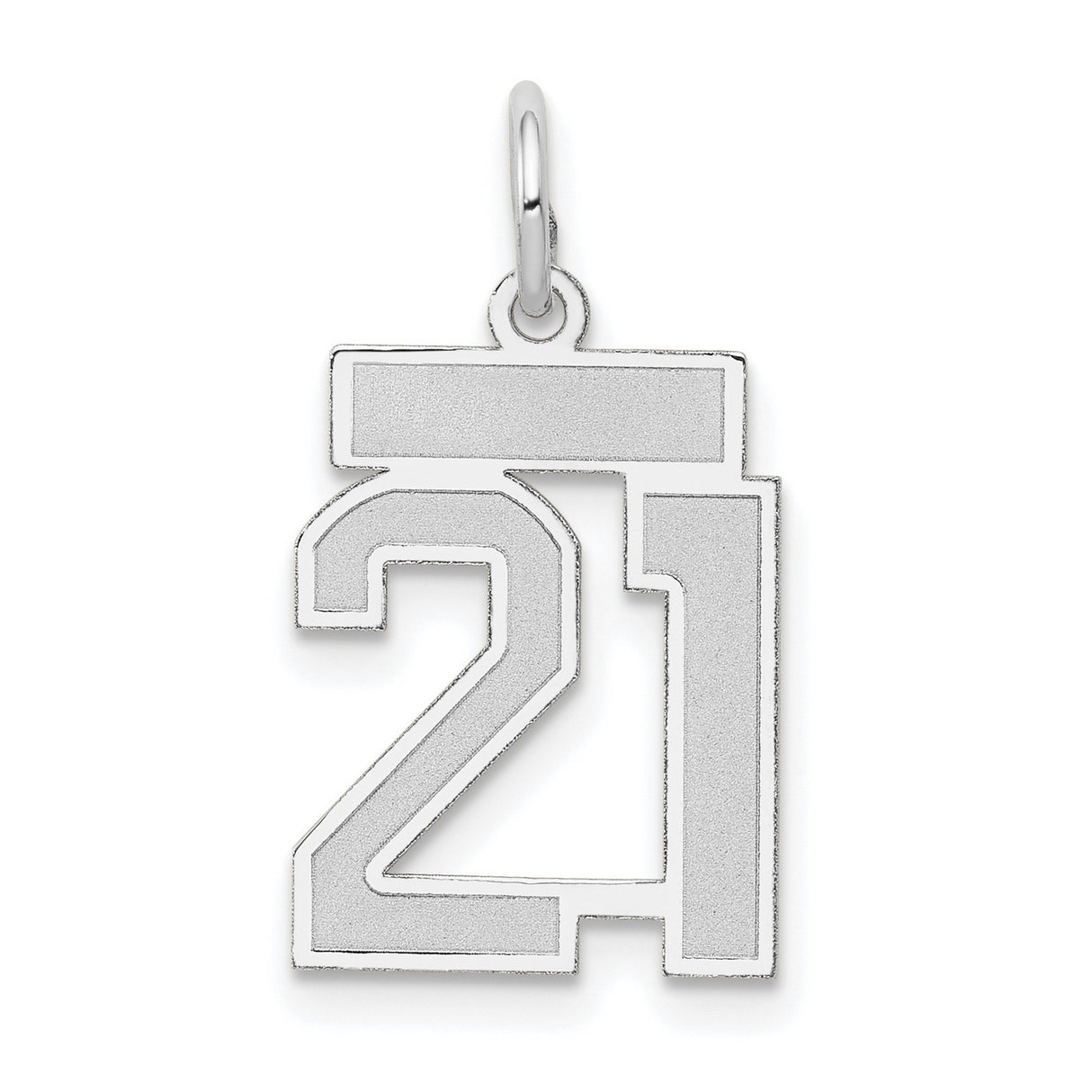 Small Satin Number 21 Charm Pendant in Real 14k White Gold