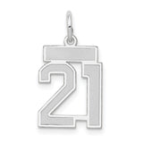 Small Satin Number 21 Charm Pendant in Real 14k White Gold