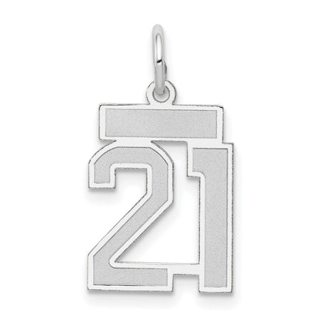 Small Satin Number 21 Charm Pendant in Real 14k White Gold