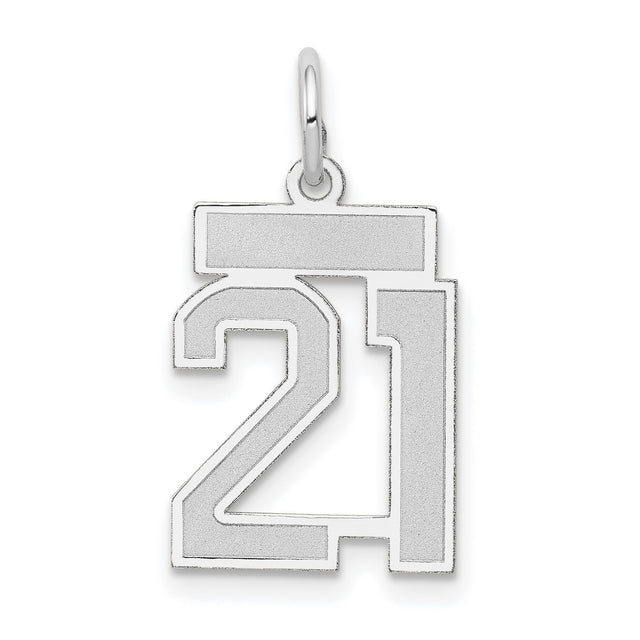 Small Satin Number 21 Charm Pendant in Real 14k White Gold