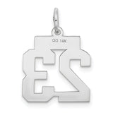 Small Satin Number 23 Charm Pendant in Real 14k White Gold