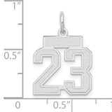 Small Satin Number 23 Charm Pendant in Real 14k White Gold