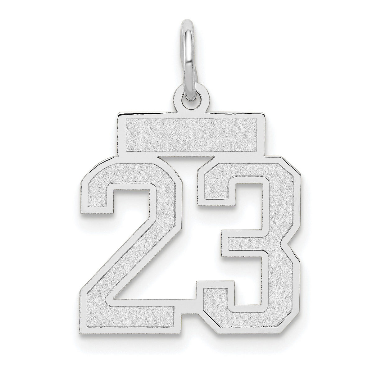 Small Satin Number 23 Charm Pendant in Real 14k White Gold