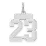 Small Satin Number 23 Charm Pendant in Real 14k White Gold