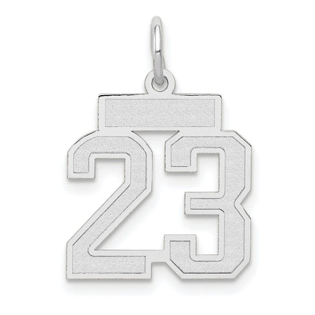 Small Satin Number 23 Charm Pendant in Real 14k White Gold