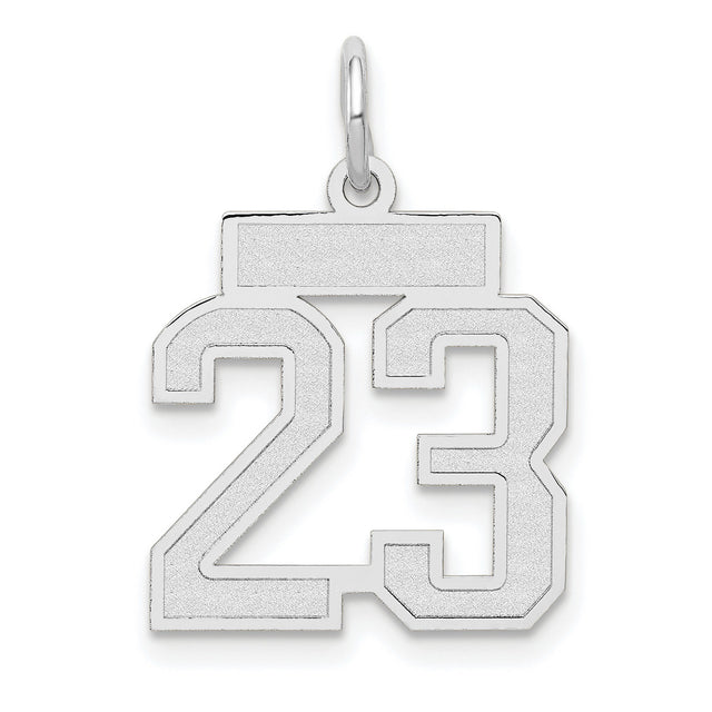 Small Satin Number 23 Charm Pendant in Real 14k White Gold