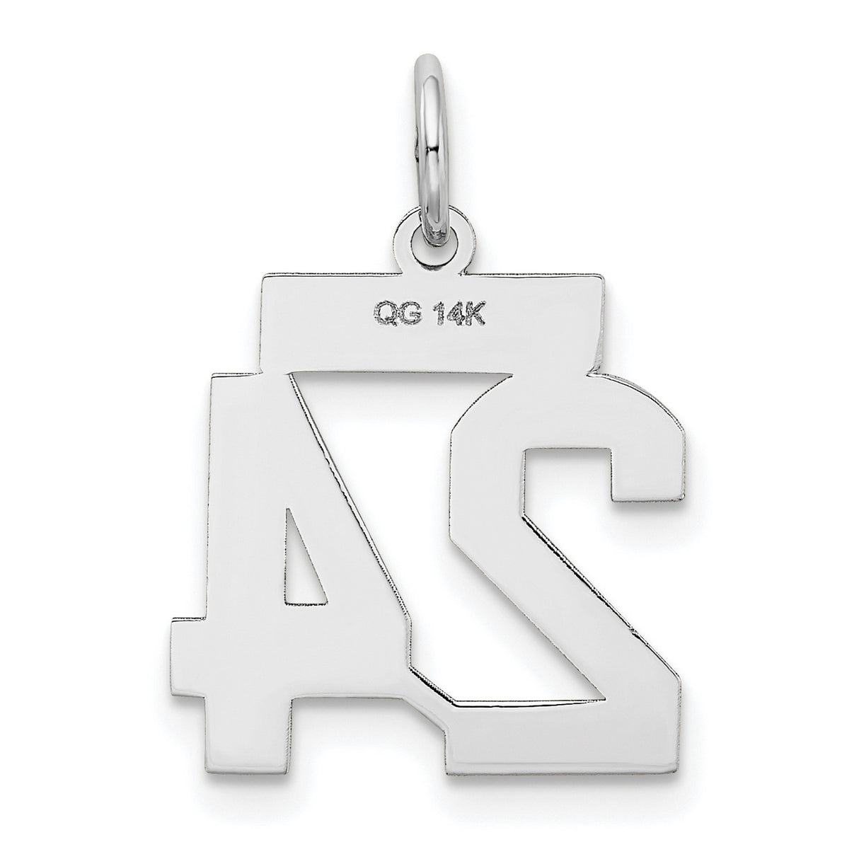 Small Satin Number 24 Charm Pendant in Real 14k White Gold