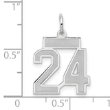Small Satin Number 24 Charm Pendant in Real 14k White Gold