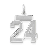 Small Satin Number 24 Charm Pendant in Real 14k White Gold