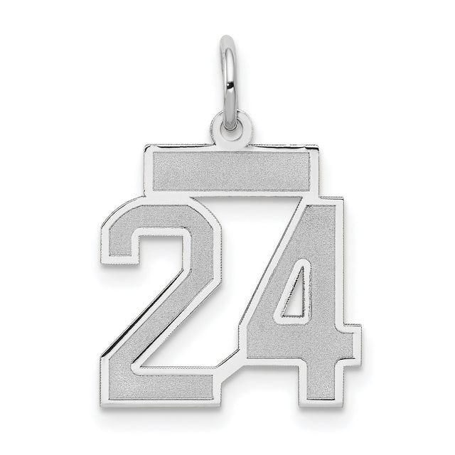 Small Satin Number 24 Charm Pendant in Real 14k White Gold