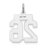 14k White Gold Number 26 Pendant, Bold Block Font Athletic Charm for Men and Women
