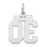 Small Satin Number 30 Charm Pendant in Real 14k White Gold
