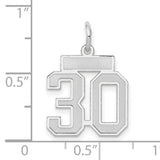Small Satin Number 30 Charm Pendant in Real 14k White Gold