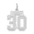Small Satin Number 30 Charm Pendant in Real 14k White Gold